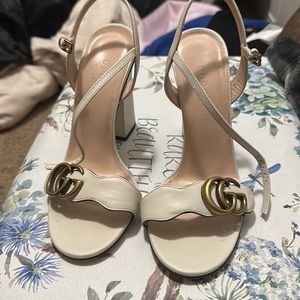 🌸 Authentic Gucci Cream Leather Double G Slingback Heels